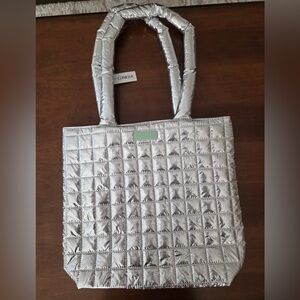 Clinique Metallic Silver Quilted Tote